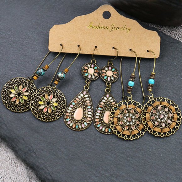 Unbranded Jewelry - Gold Boho Retro Hollow Dangle Earrings Set